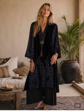 Velvet Embroidered Midi Dress — Black